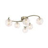 Nakita 6 Light Semi Flush Antique Brass With Closed Organic Amber Glass with switched on light