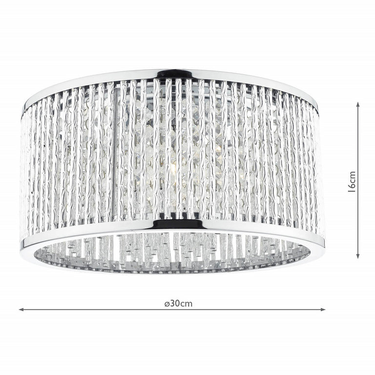 Nantes 3 Light Flush Polished Chrome Ceiling Light Fixture for Low Ceilings, Lighting Collection