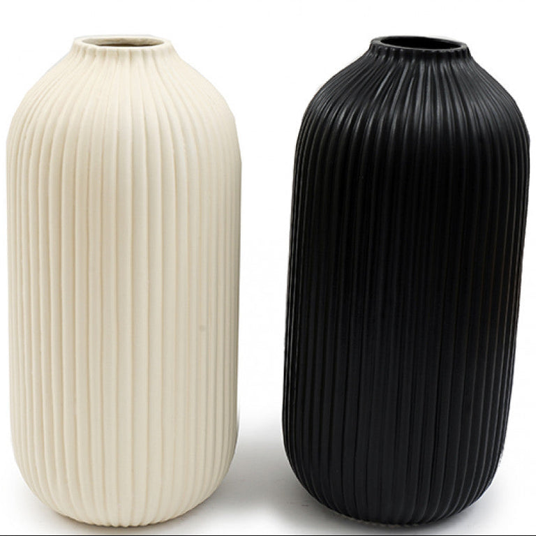 Neutral Stripe Ribbed Vase Large - Dolomite Vase Centerpiece