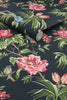 Navy floral wallpaper with vibrant pinks and greens