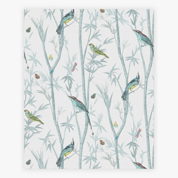 Nature-inspired Chinoiserie Bird Trail Duck Egg Wallpaper