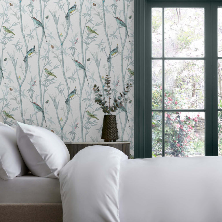 Next Wallpaper Chinoiserie Bird Trail Duck Egg