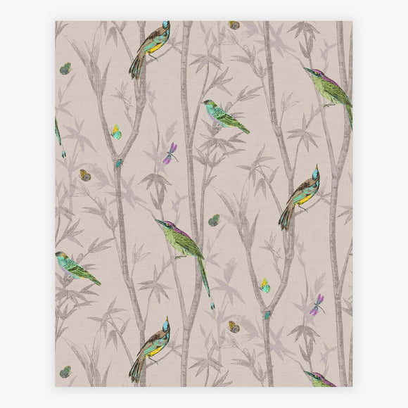 Nature-inspired Chinoiserie Bird Trail Natural Wallpaper