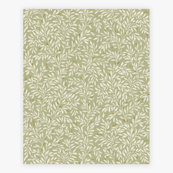 Elegant muted sage green wallpaper with intricate leaf sprigs