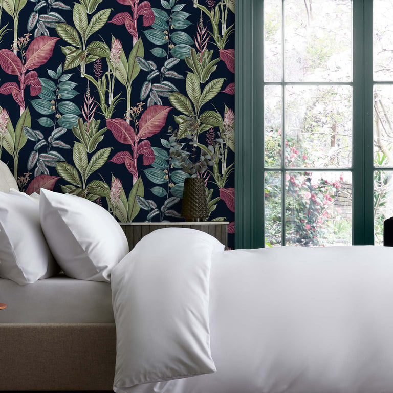 Next Wallpaper Fantasy Rainforest Leaves Navy