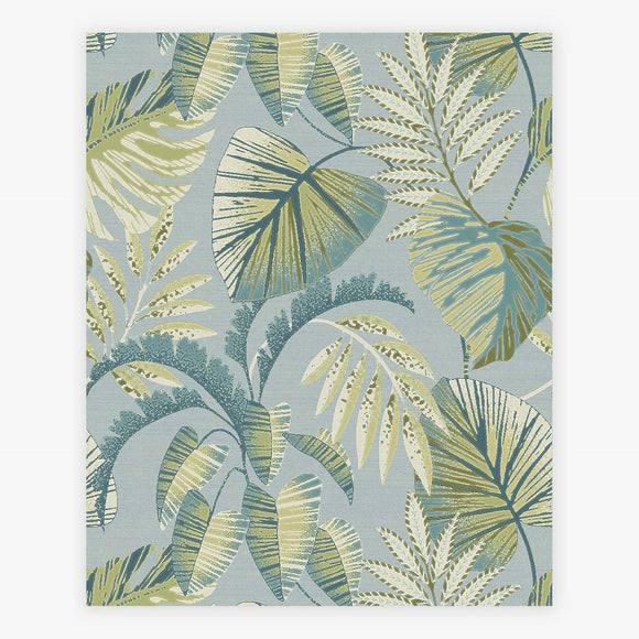Duck egg jungle leaves wallpaper pattern