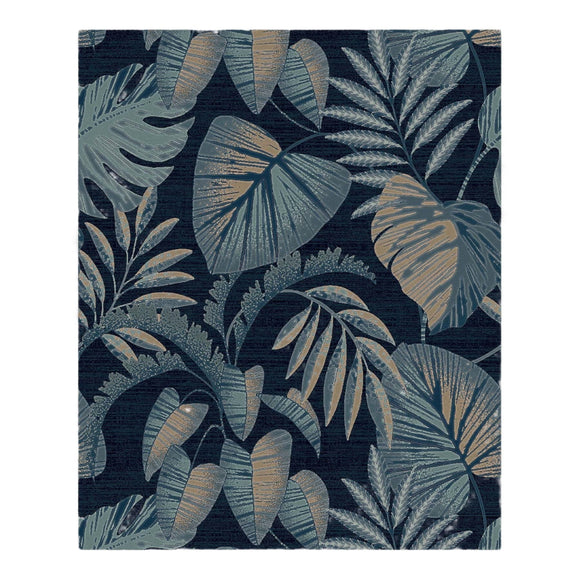 Tropical wallpaper with Jungle Leaves Navy design