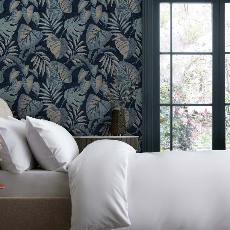 Next Wallpaper Jungle Leaves Navy