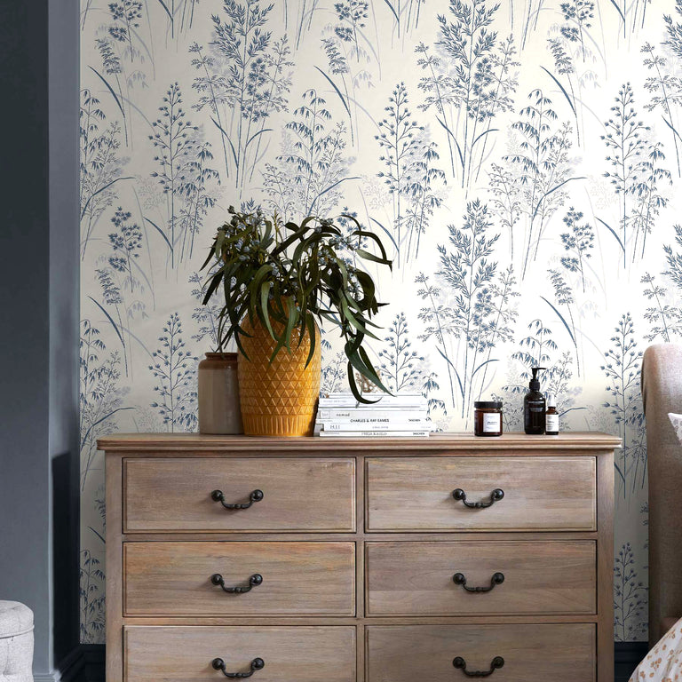 Next Wallpaper Leaf Sprigs Blue