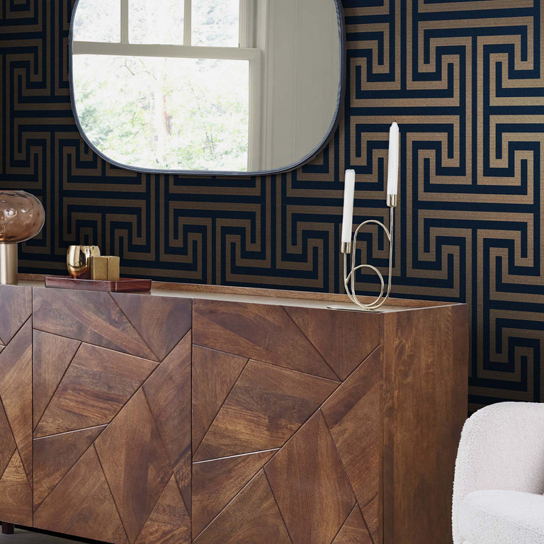 Next Wallpaper Metallic Greek Key Navy