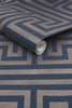 Stylish Metallic Greek Key Navy wallpaper with subtle texture