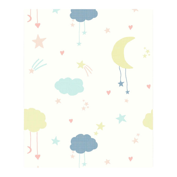 Moon and stars pastel wallpaper for kids room