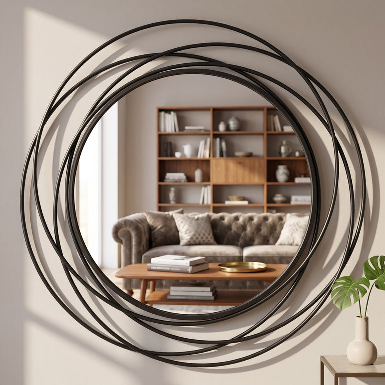 Nicole Swirl Round Mirror Black 90cm