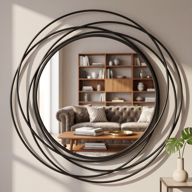 Nicole Swirl Round Mirror Black 90cm