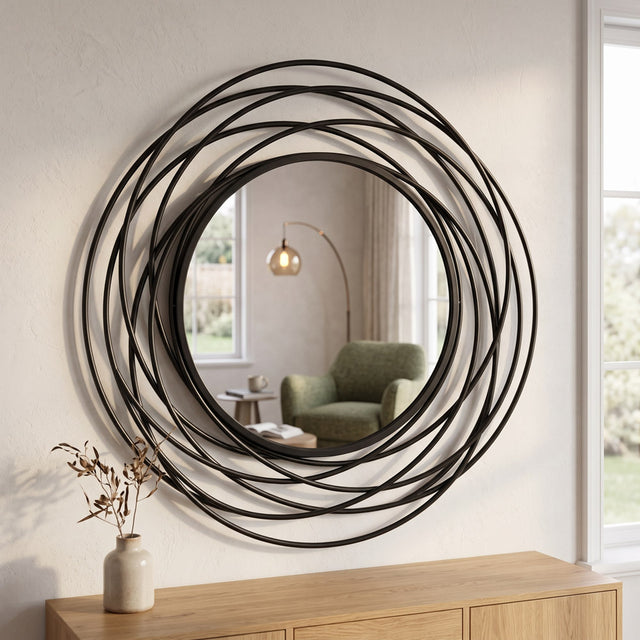Nicole Swirl Round Mirror Black 60cm