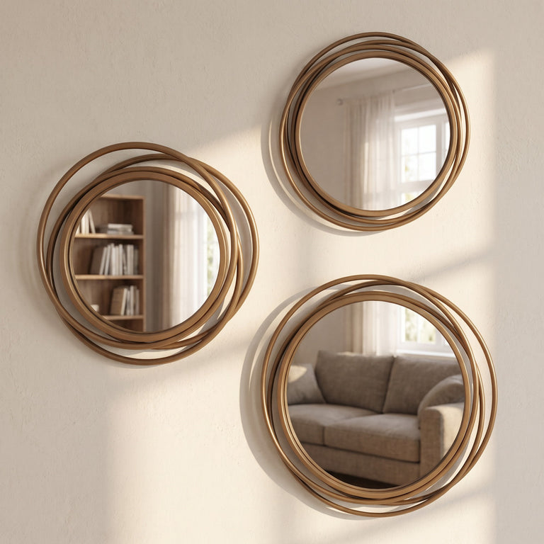 Nicole Swirl Round Mirrors Set of 3 Gold