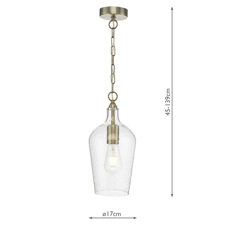 Nida Pendant Glass and Antique Brass Ceiling Light – Seeded Glass Hanging Pendant for Home Decor Lighting Collection