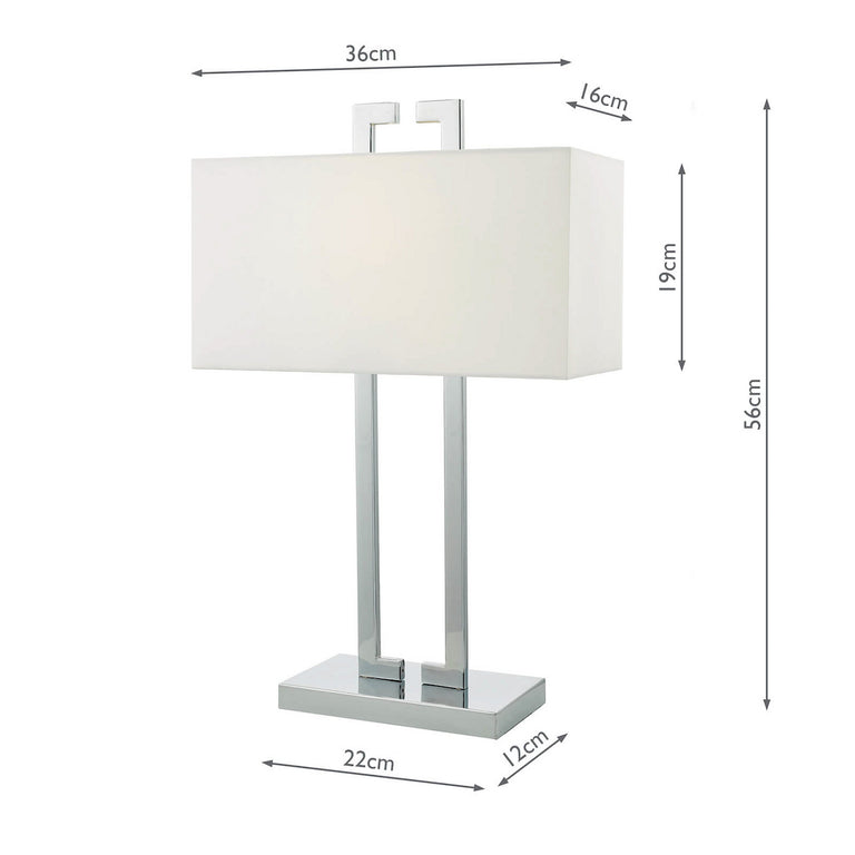 Nile Table Lamp Polished Chrome with Ivory Faux Silk Rectangle Shade, Mid Century Lighting for Home Decor