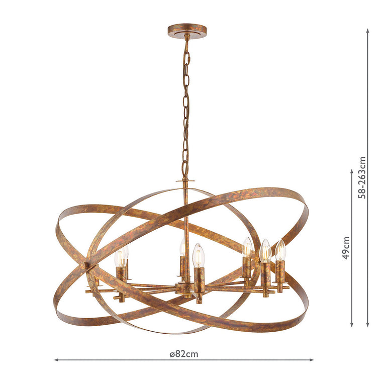 Nitya 8 Light Pendant Mottled Copper Ceiling Light, Industrial Hanging Ceiling Light for Home Decor Lighting Collection