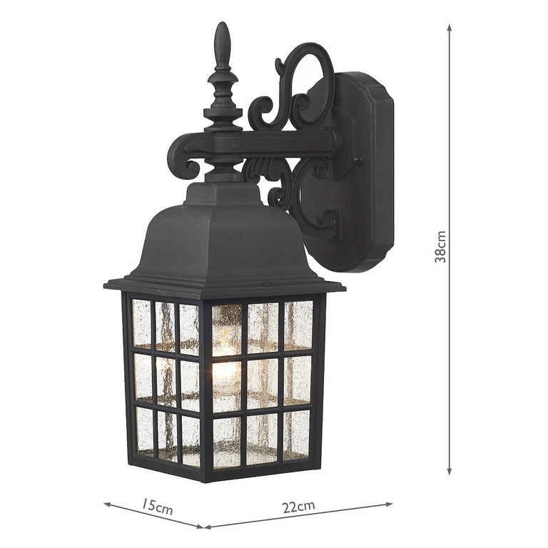 Norfolk Outdoor Wall Light Matt Black with Textured Glass Shade, IP43 Outdoor Wall Lamp for Home Decor