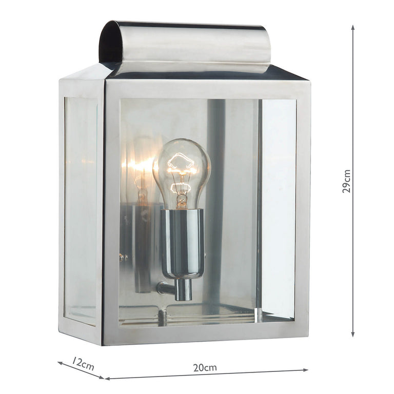 Notary Outdoor Wall Light Polished Stainless Steel & Glass Wall Lamp, IP44 Outdoor Wall Fitting Light for Home Decor