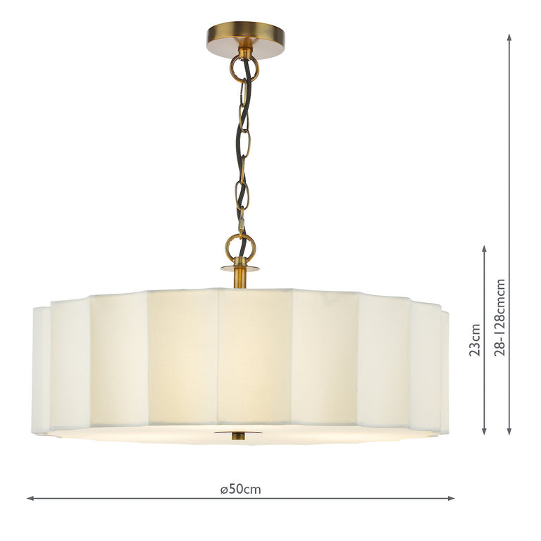 Noura 3 Light Pendant Ceiling Light with Ivory Linen Shade and Antique Bronze Finish