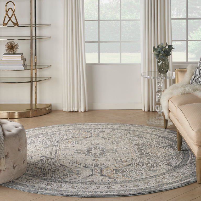 Nourison Lynx Rug LNX01 Ivory Charcoal Round