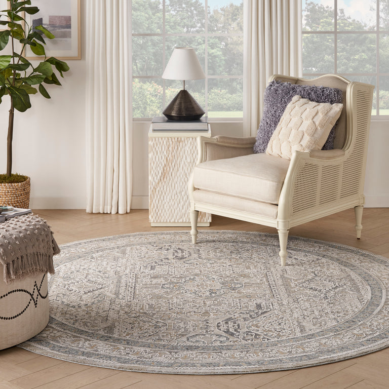 Nourison Lynx Rug LNX01 Ivory Grey Blue Round