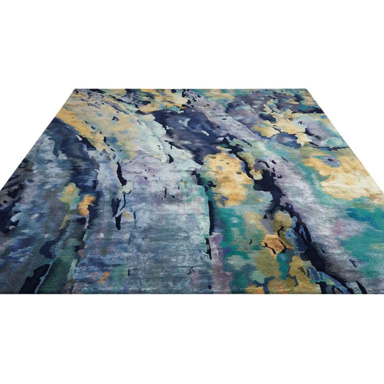 Nourison Prismatic Silver Blue Wool Rug – Abstract Rug Collection