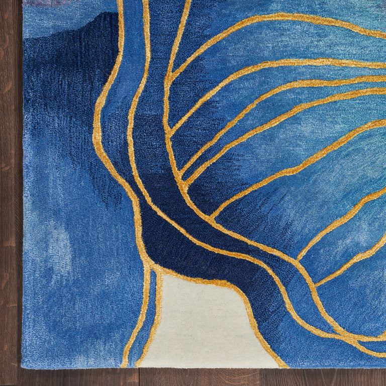 Nourison Prismatic Blue Gold Wool Rug – Abstract Rug Collection
