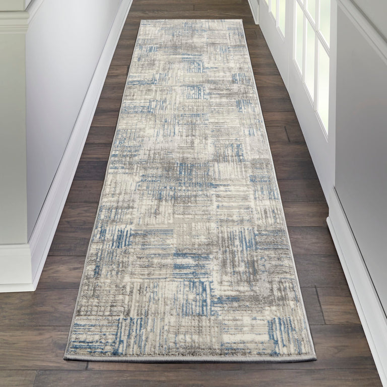 Nourison Solase Rug SOL03 Ivory Grey Blue Runner