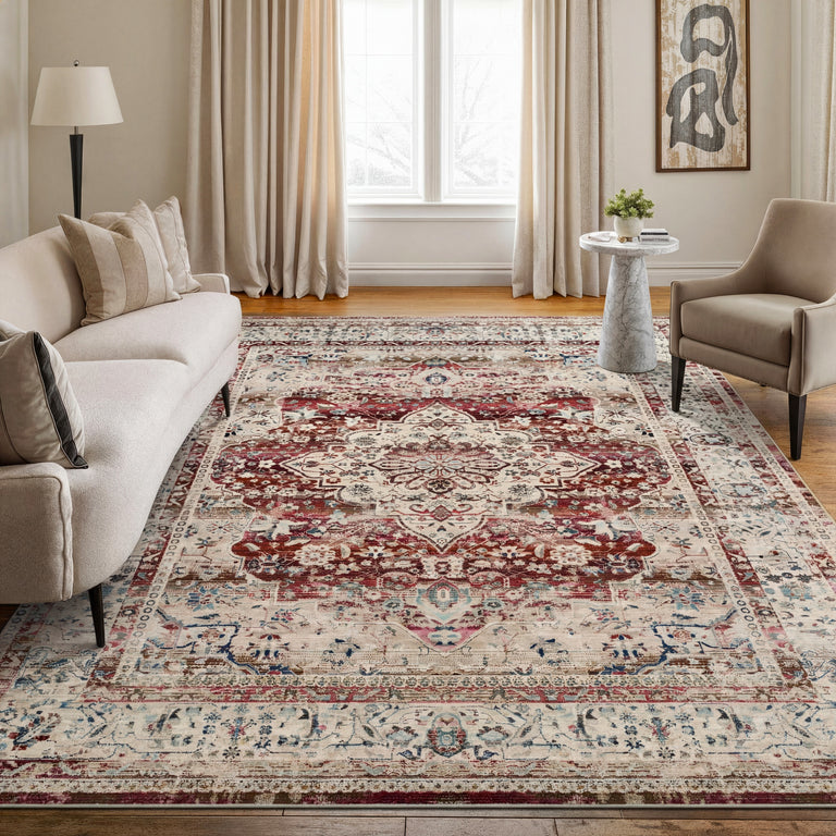 Nourison Vintage Kashan Rug VKA07 Red Ivory