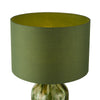 Nuria Table Lamp Green Art Glass and Antique Brass close view picture of the green cotton drum shade