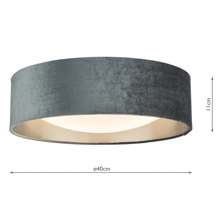 Nysa 2 Light Flush Light Dark Grey Velvet Flush Light Ceiling Fixture with White Acrylic Diffuser | LED Ceiling Flush Light for Modern Home Decor