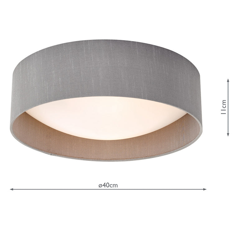 Nysa 2 Light Flush Light Grey Fabric & Acrylic Flush Fitting Light, LED Ceiling Flush Light Home Decor