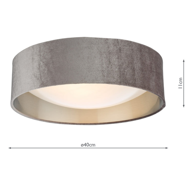 Nysa 2 Light Flush Light with Mink Velvet Shade and White Frosted Acrylic Diffuser Ceiling Fitting