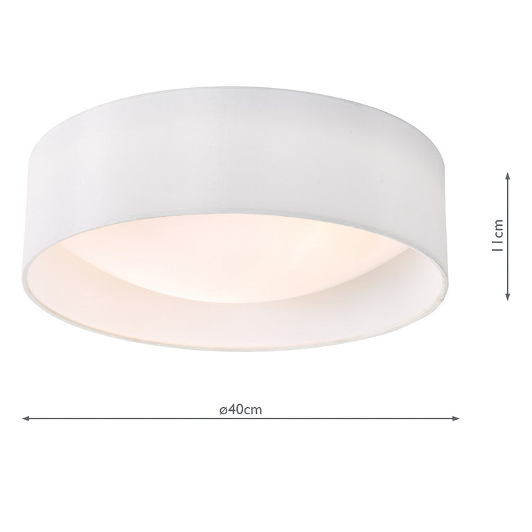 Nysa 2 Light Flush Light White Fabric & Frosted Acrylic Flush Ceiling Light for Living Rooms & Bedrooms