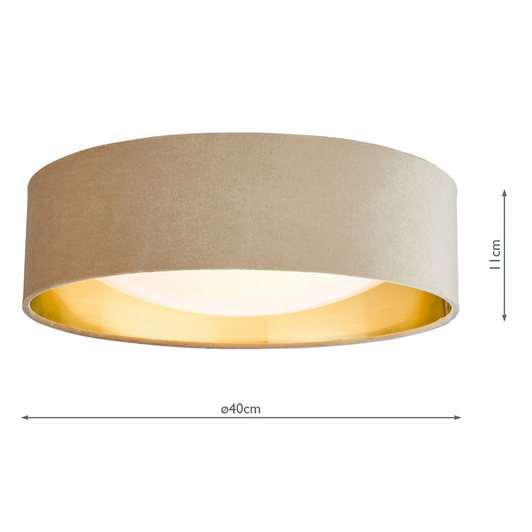 Nysa 2 Light Flush Light Taupe Velvet & Gold Flush Ceiling Light with Diffuser for Modern Home Decor
