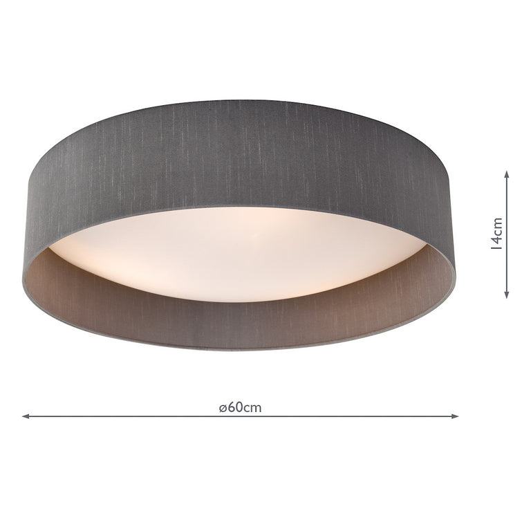 Nysa 3 Light Flush Light Grey with Fabric Shade & Diffuser – LED Ceiling Flush Light for Low Ceilings