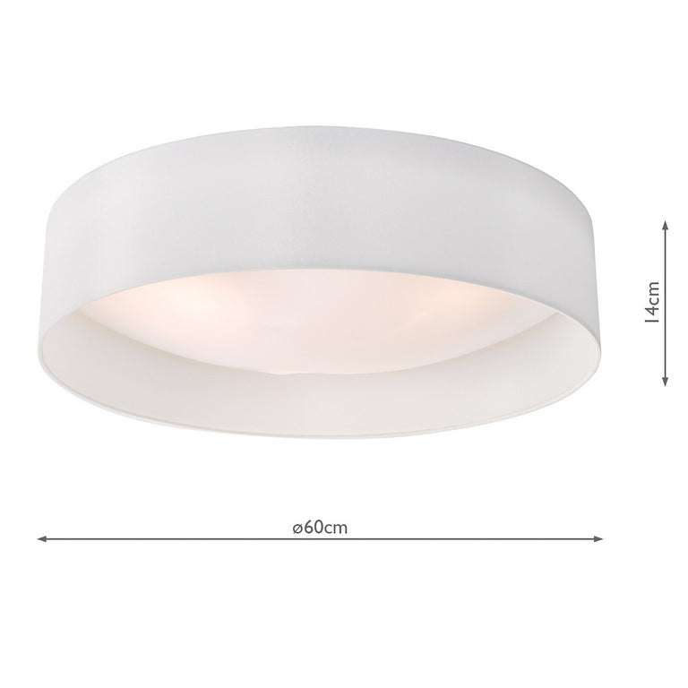 Nysa 3 Light Flush Light White Fabric & Plastic Flush Ceiling Light for Low Ceilings, E27 LED Compatible
