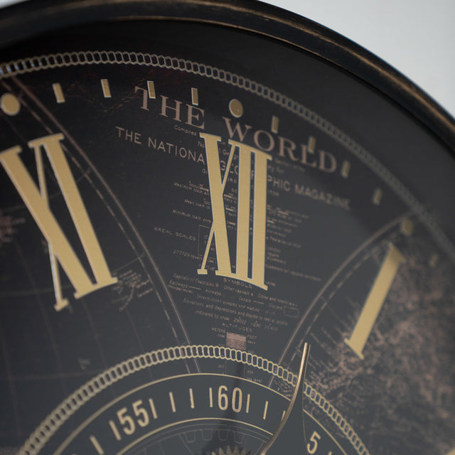 Old Town Gears Map of the World Wall Clock 60cm