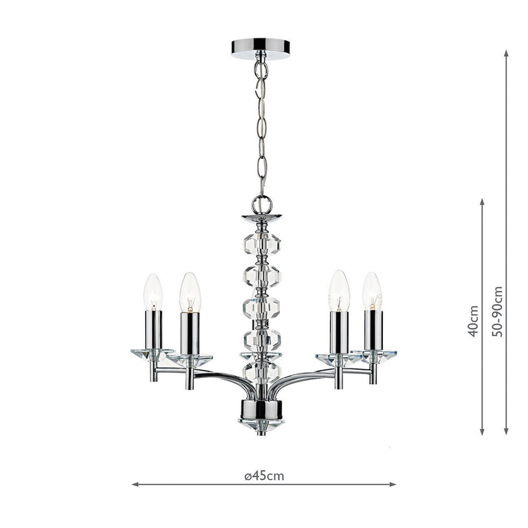 Oleana 5 Light Armed Pendant Polished Chrome and Crystal Hanging Pendant for Home Decor Lighting Collection