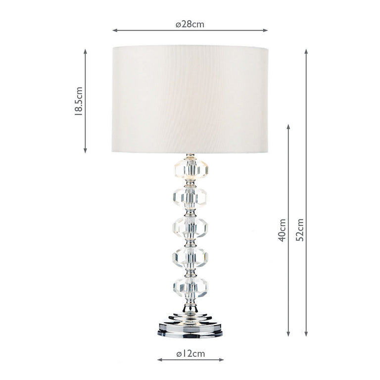 Oleana Table Lamp Polished Chrome and Crystal with Ivory Faux Silk Drum Shade | Lighting Collection Home Decor