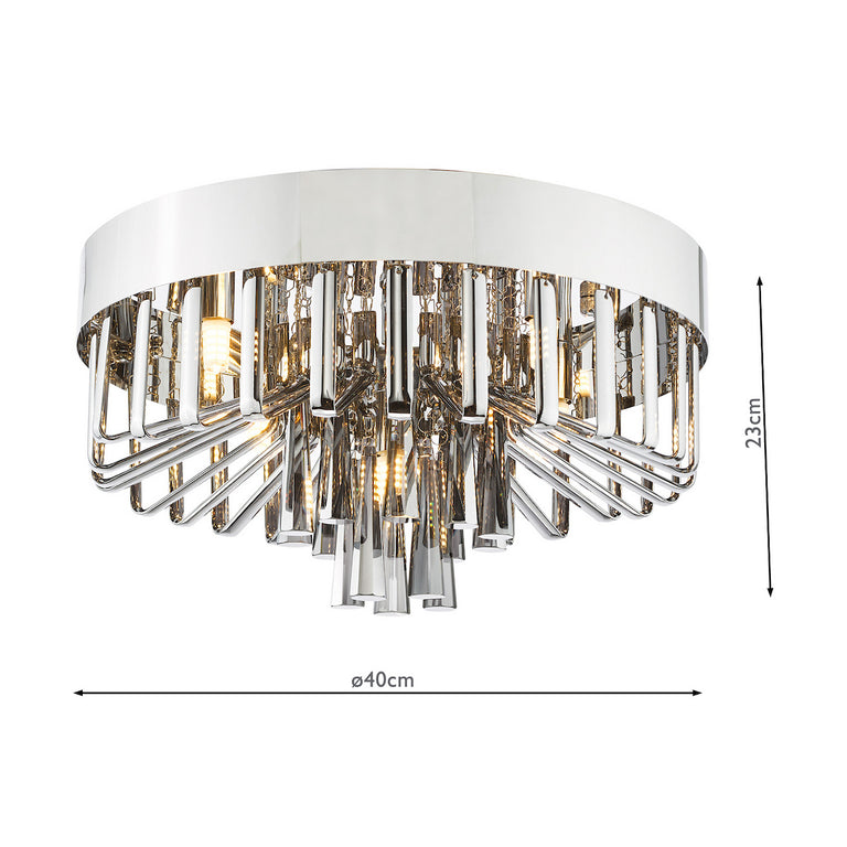 Olin 5 Light Flush Polished Chrome and Smoked Glass Shades for Modern Home Decor