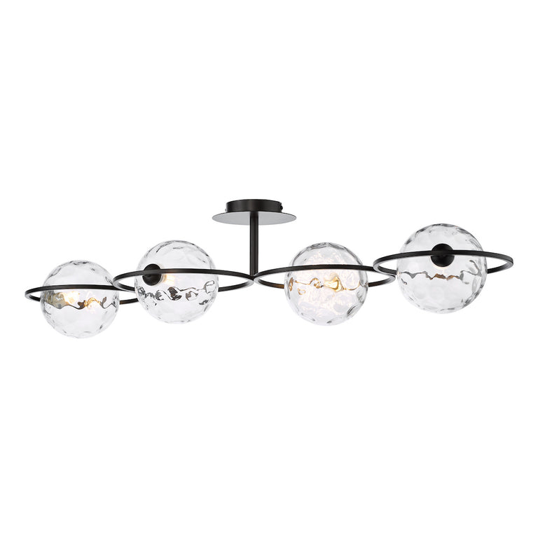 Olympus 4 Light Semi-Flush Matt Black and Smoked/Clear Ribbed Glass