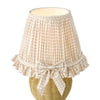 Omer Table Lamp Matt Taupe and Antique Brass With Shade close view picture of the cotton checkered shade with a bow