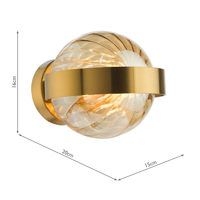 Ophira Wall Light Antique Gold with Amber Ribbed Glass Shade – Contemporary Lighting Collection Wall Lamp for Home Decor