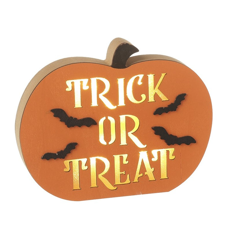Orange Wood LED Trick Or Treat Pumpkins