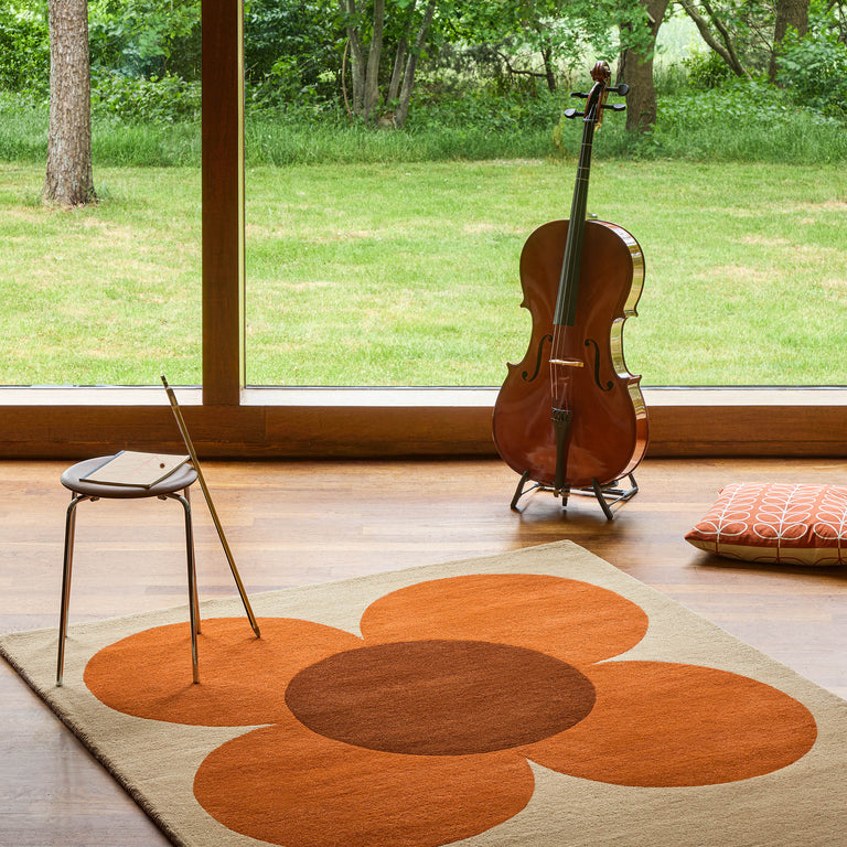 Orla Kiely Flower Placement Floral Rug Pumpkin/Ecru