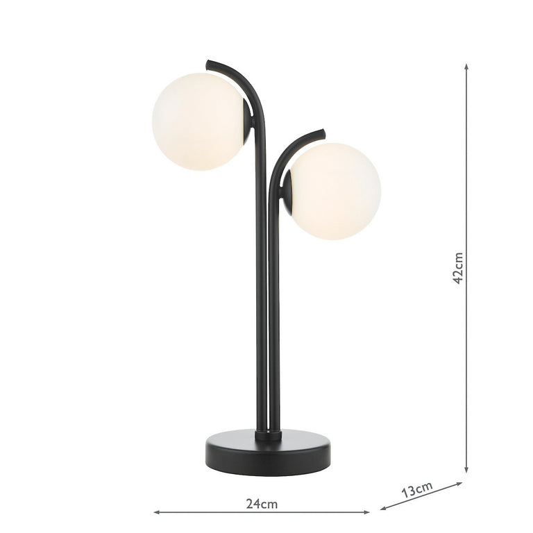 Orlena 2 Light Table Lamp Modern Black Table Lamp with Opal Glass Shades, Lighting Collection Home Decor Lamp